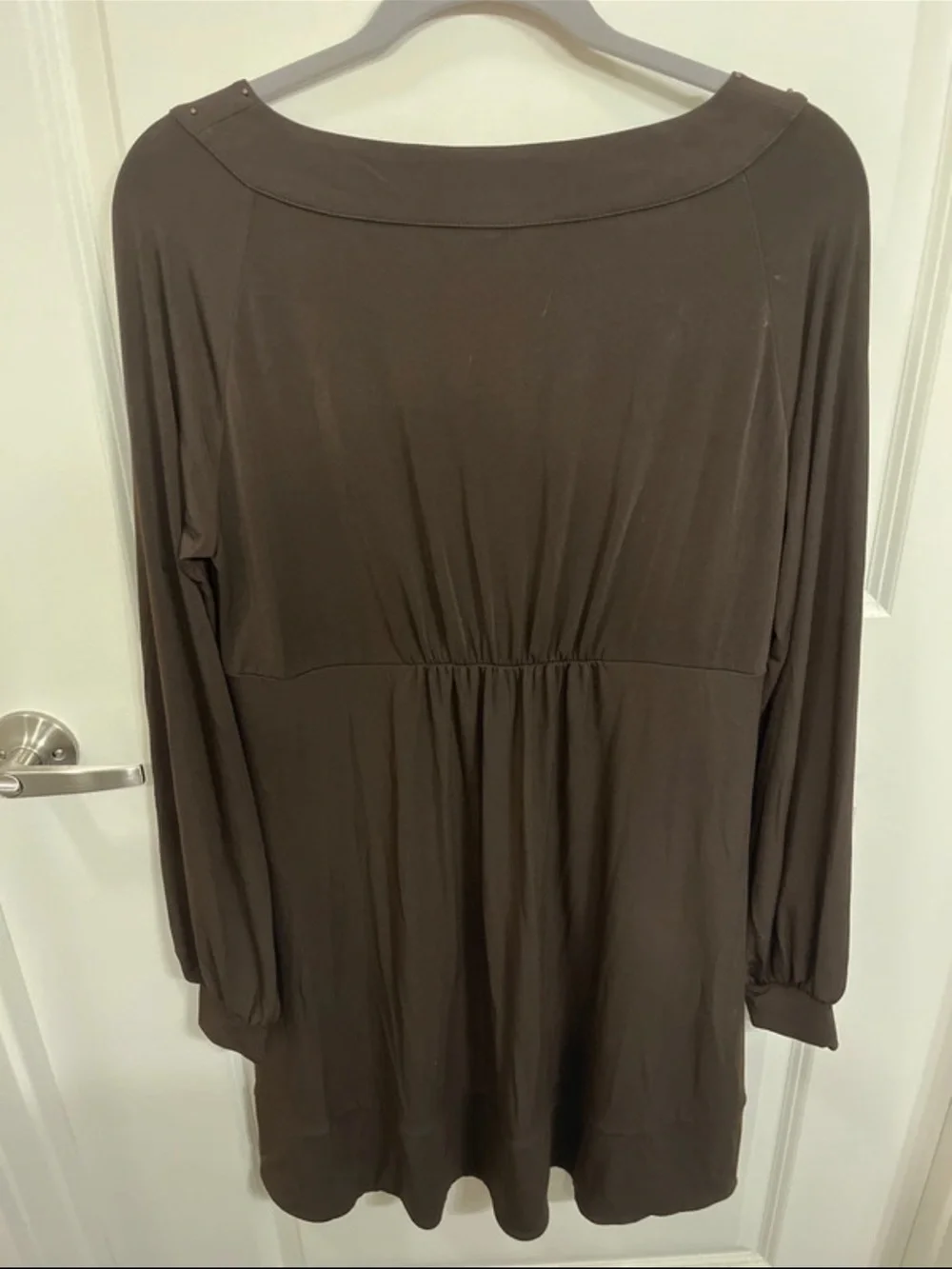MICHAEL Michael Kors Brown Scoop Neck Long-Sleeve Tunic Mini Dress Bronze Studs